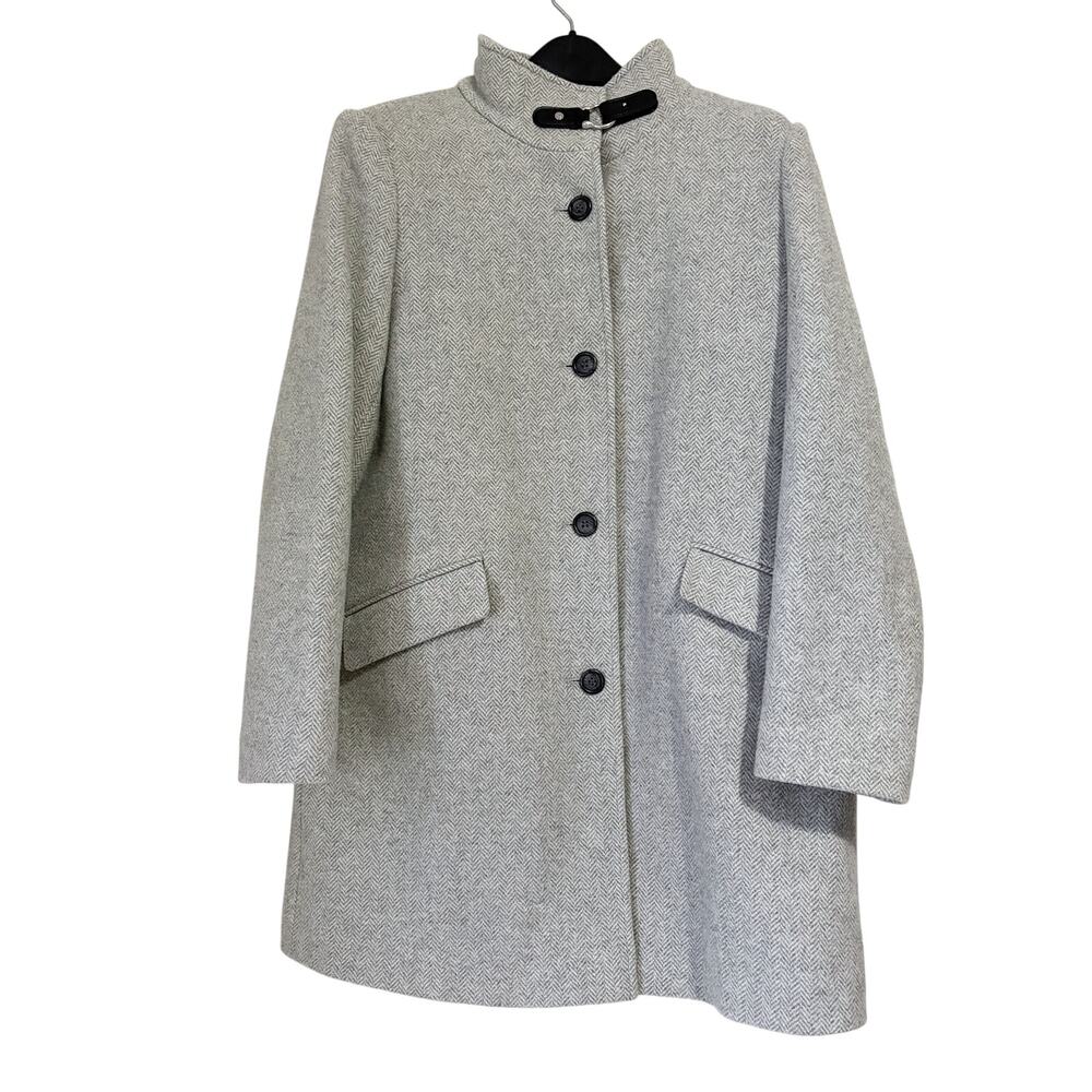 Lauren Ralph Lauren Gray Herringbone Wool Blend Funnel Neck Coat Size 14
